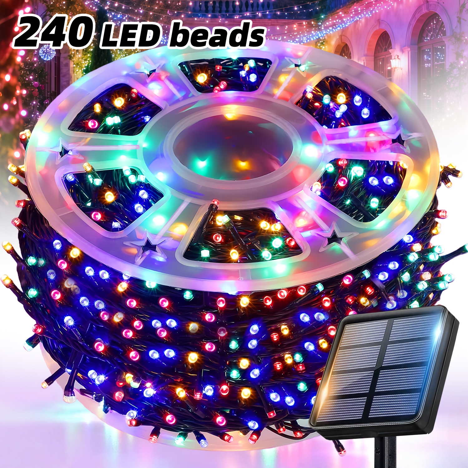 TEMU 400/240/120 Led Outdoor Solar Fairy Light, Solar Panel Powered Fairytale String Light, 12 Lighting , Button Control , Suitable For Gardens,