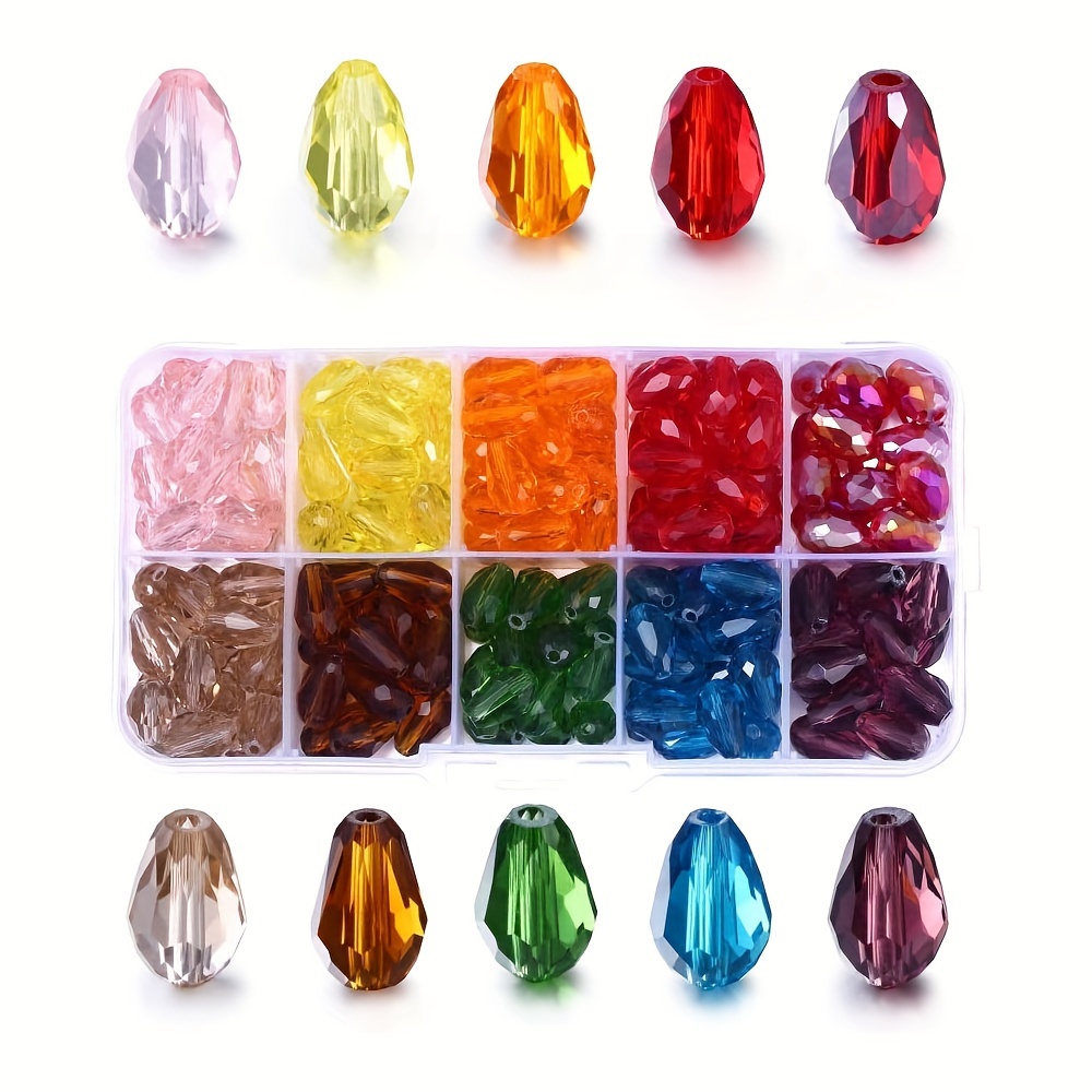 

200pcs 8x11mm Teardrop Glass Beads, Multi-color Ab Rainbow Crystals, Straight Hole, Diy Jewelry Making Kit For Handcrafted Bracelets And Necklaces, Beading Supplies