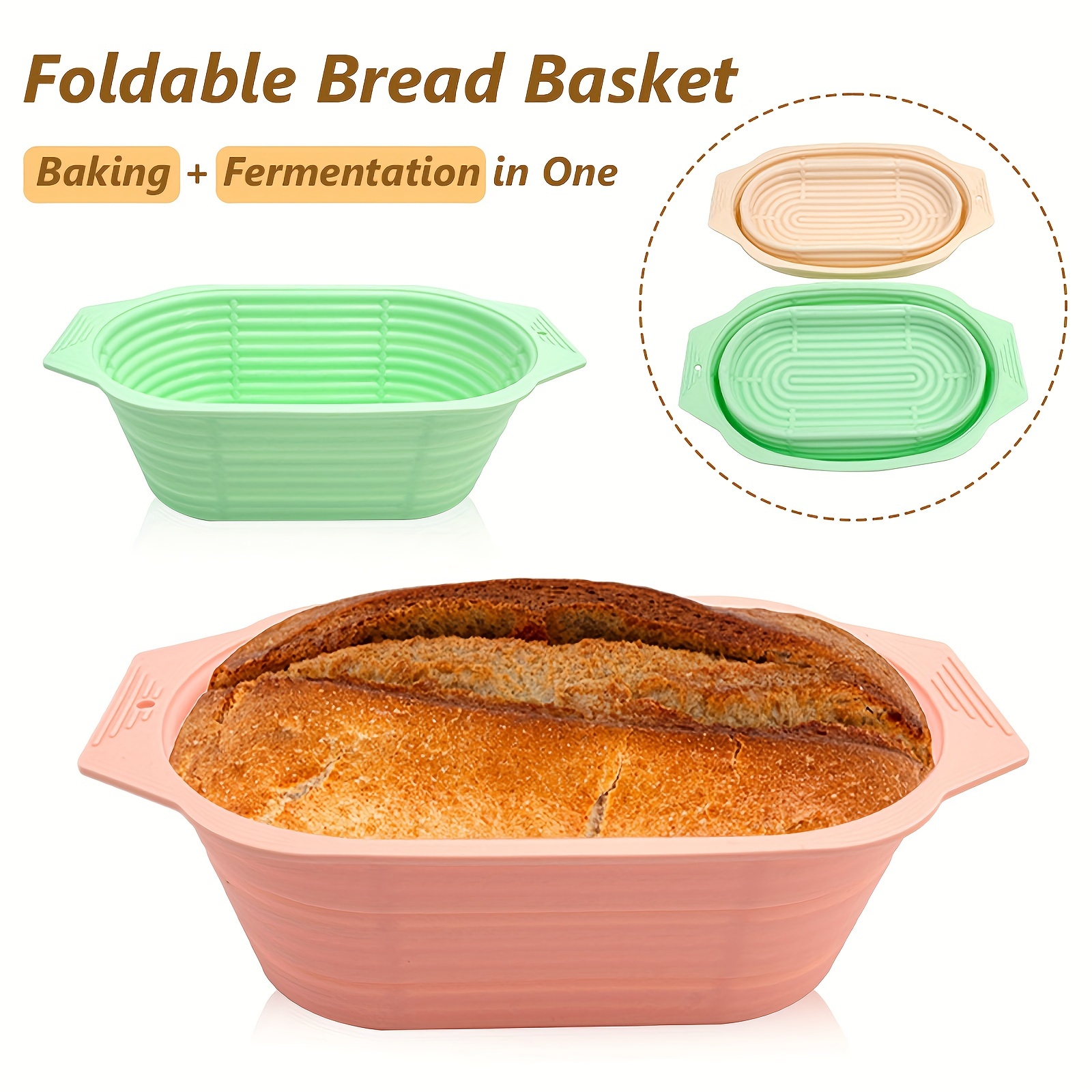 

1pc Silicone Baking Mold, Loaf Mold, Silicone Bread Fermentation Basket, Foldable Bread Basket, Silicone Baking Mold, Cake Baking Tools, Kitchen Gadgets