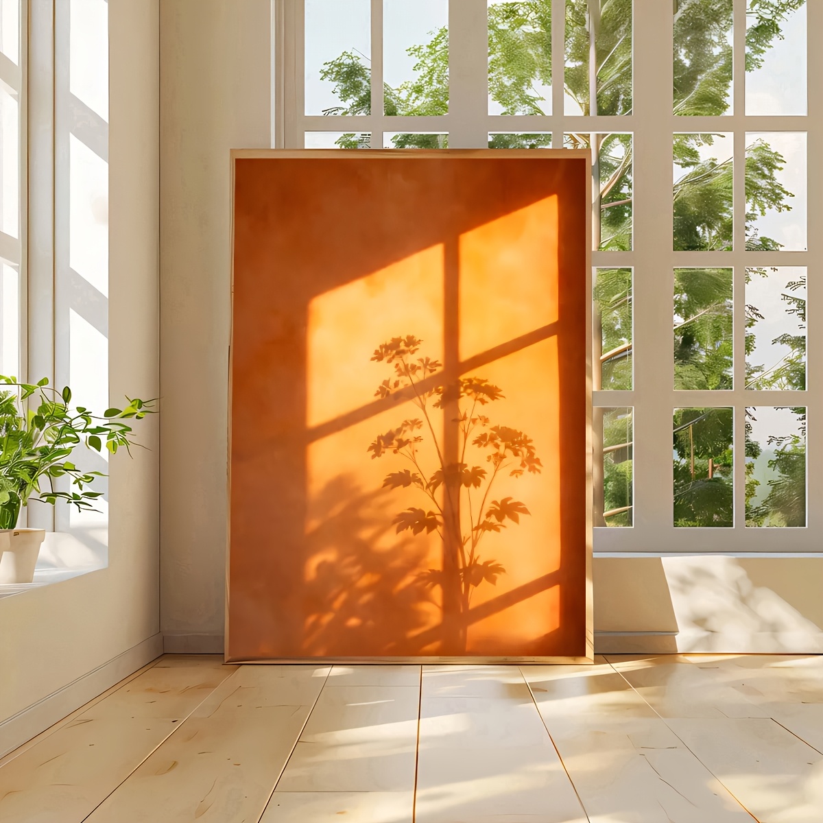 E-shop 2D Flach, 2D Flach, A Rahmenloses Sonnenuntergang Fenster Schatten Pflanze Poster, ein einfaches und natürliches Leinwandgemälde, kreative