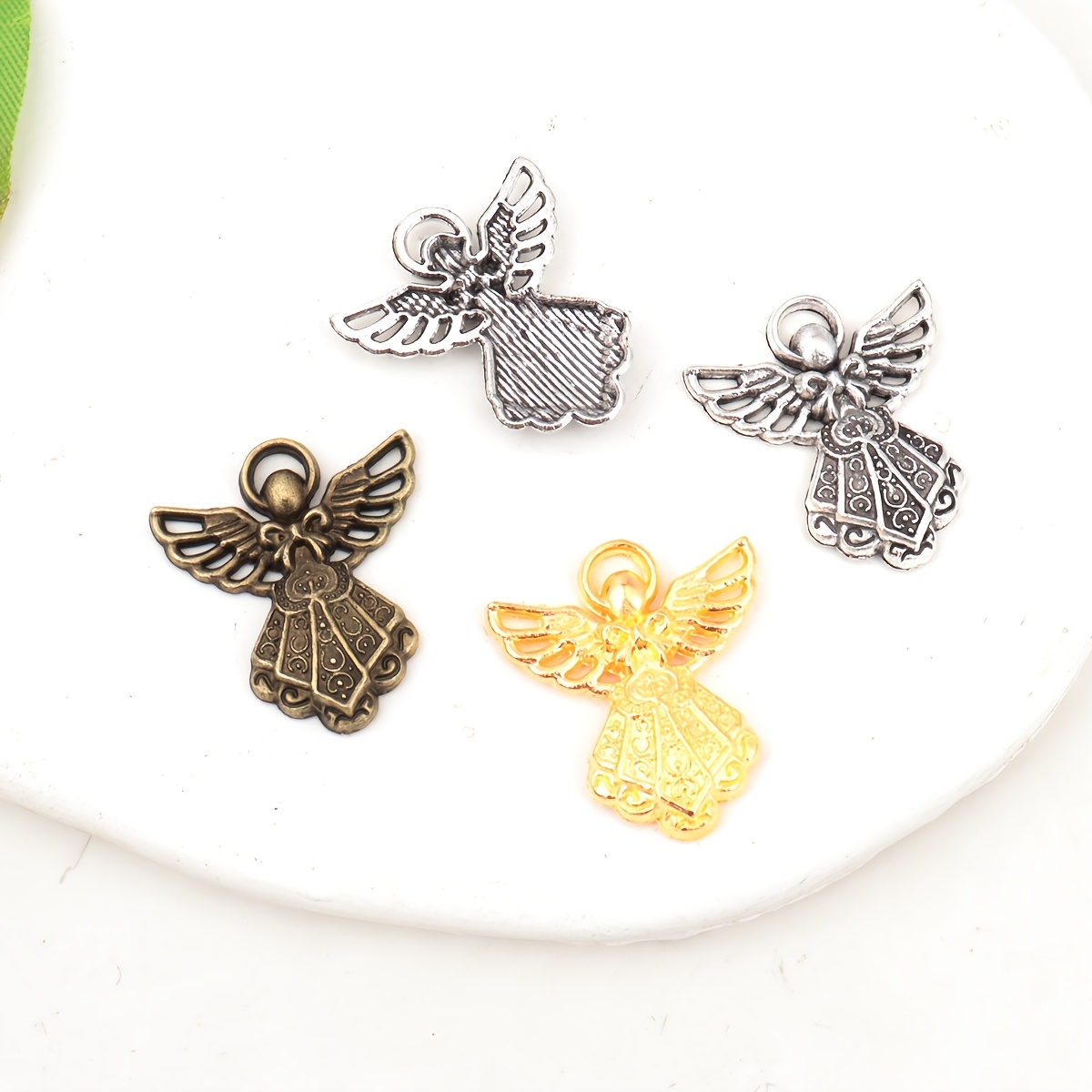 10pcs Antique Bronze Winged Guardian Angel Pendants