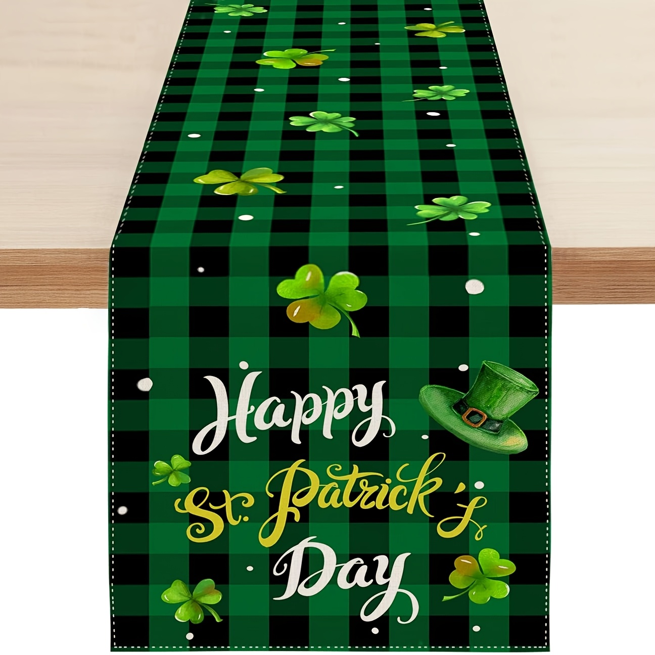 

1pc 's Day Linen Table Runner - 100% Woven Linen, Rectangular With Clover And Shamrock Design, Farmhouse Decor For Indoor And Outdoor Dining, Multiple Sizes