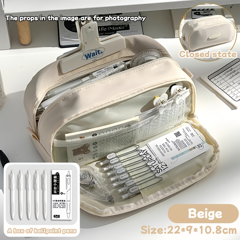TEMU Simple And Pencil Case With A Stylish Design, Compartment Storage, Solid Color Instagram- Niche Pencil Case, Essential School Supply, Upgraded