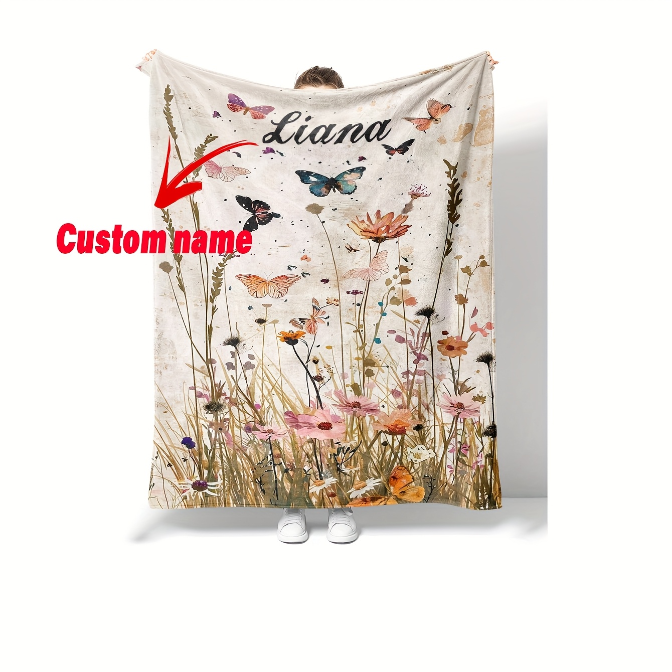 Custom Digital Print Blanket with Floral Watercolor Design