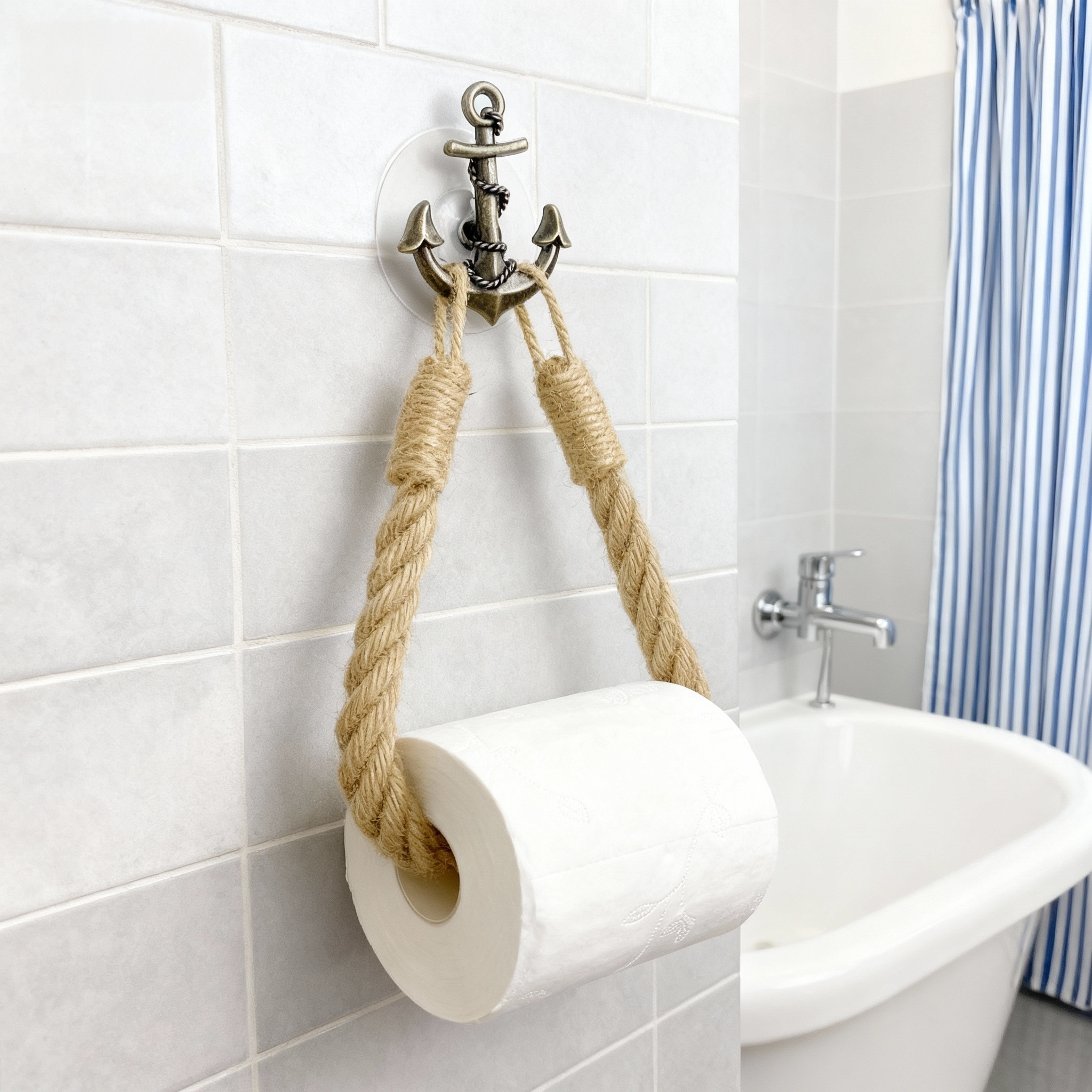 TEMU Punch-free Vintage Nautical Anchor Jute Towel Rack Shelf For Bathroom, Tissue Holder, Toilet Paper Holder
