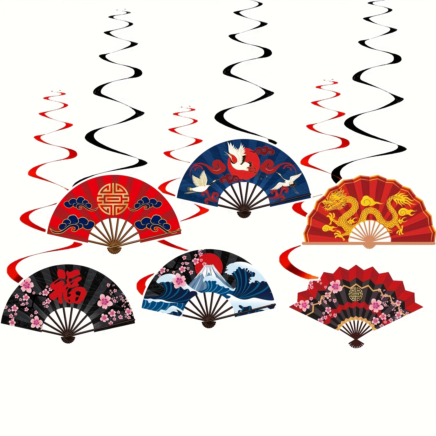 E-shop 12 Stück Asiatische Fächer Hängende Wirbel Dekorationen Hibachi Geburtstagsparty Dekorationen Asiatischer Chinesischer Japanischer Stil