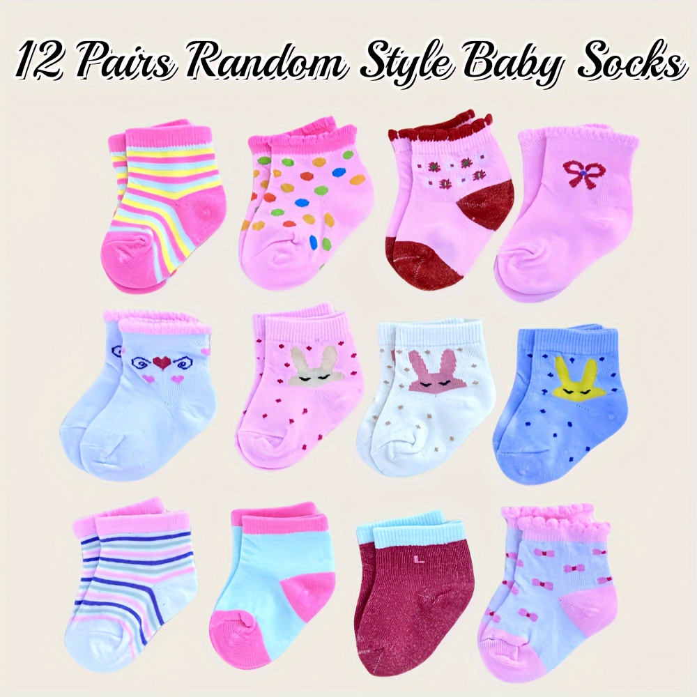 

Stripes Pattern 12 Pairs Baby Girl's Short Crew Socks, Breathable Comfy Casual Socks Simple Fashion Socks