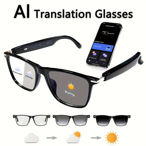inteligentne okulary ai, okulary inteligentne z obsługą tłumaczenia w czasie rzeczywistym + językach, system , wielofunkcyjne okulary audio dla mężczyzn i kobiet, wbudowany mikrofon i głośnik, hd połączenia głosowe i jakość muzyki hifi, odtwarzanie muzyki i rozmowy bez użycia