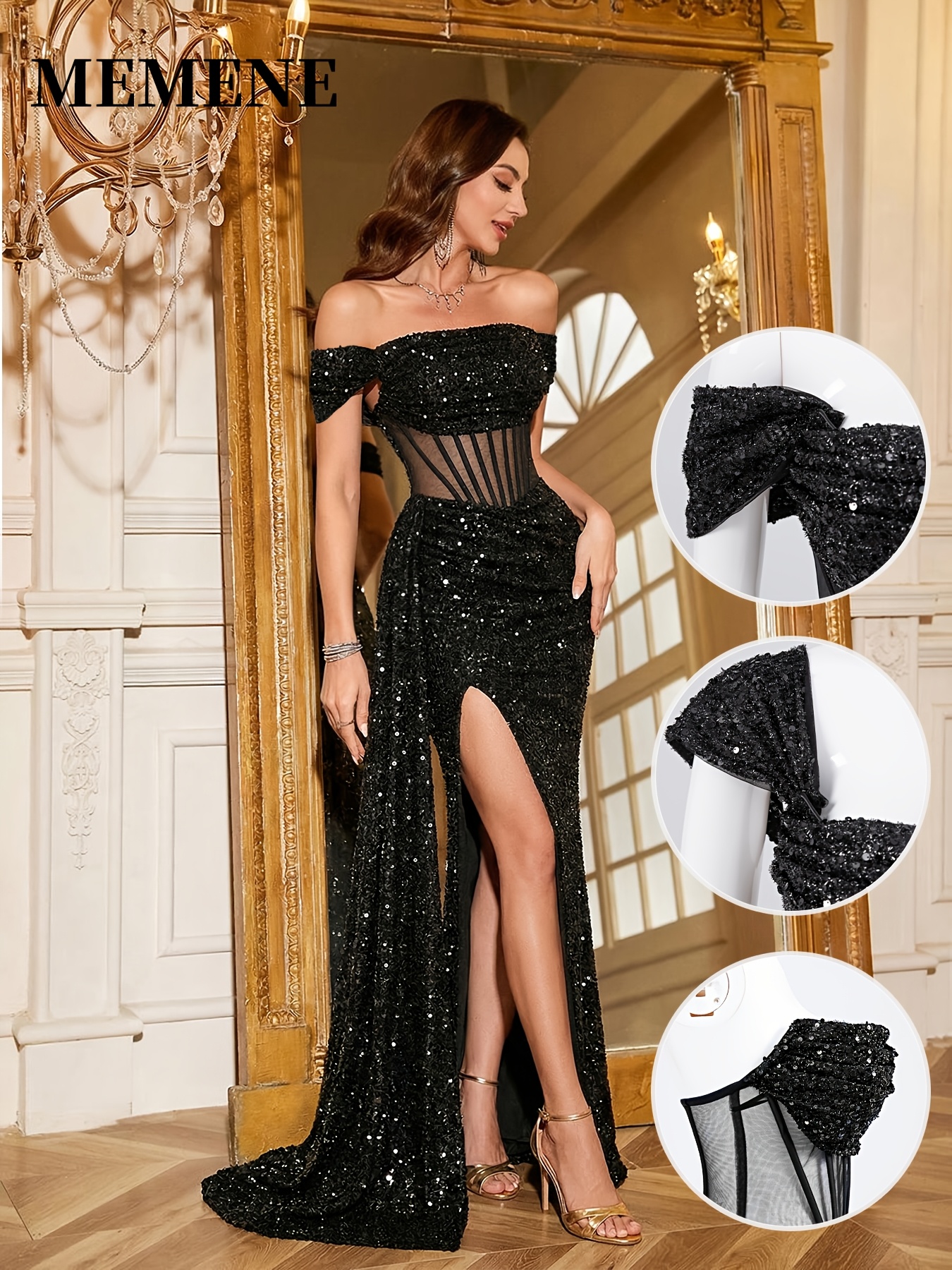 High-end Heavy-duty Sequin Off-the-shoulder Strapless Evening Gown, Sheer  Fishbone Corseted *-fit High-slit Mermaid Dress, for Graduation Dinners,  Wedding Anniversaries, Red Carpet Parties, and Formal ...
