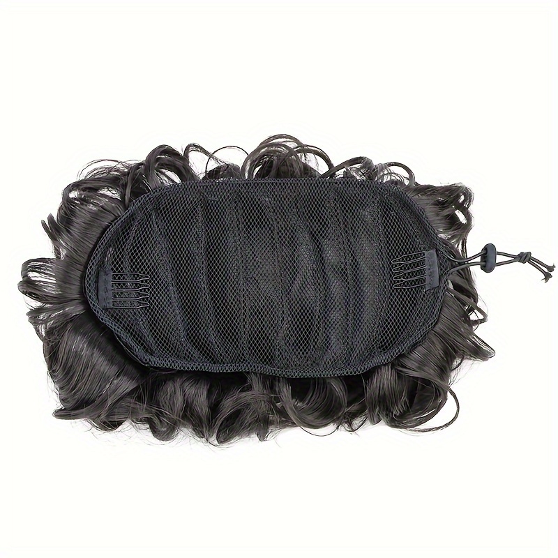 TEMU [retro Hairstyle] Elegant Messy Bun Hairpiece For Women - Curly Scrunchie With Elastic Rubber Band, High-temperature Synthetic Fiber, Fluffy And