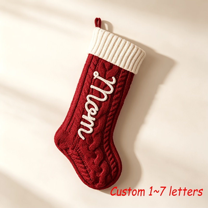 TEMU 1pc Christmas Decorative Stocking, Featuring Santa Claus/christmas Tree And Other Christmas-themed Designs. Custom Knitted Letters . Ideal For