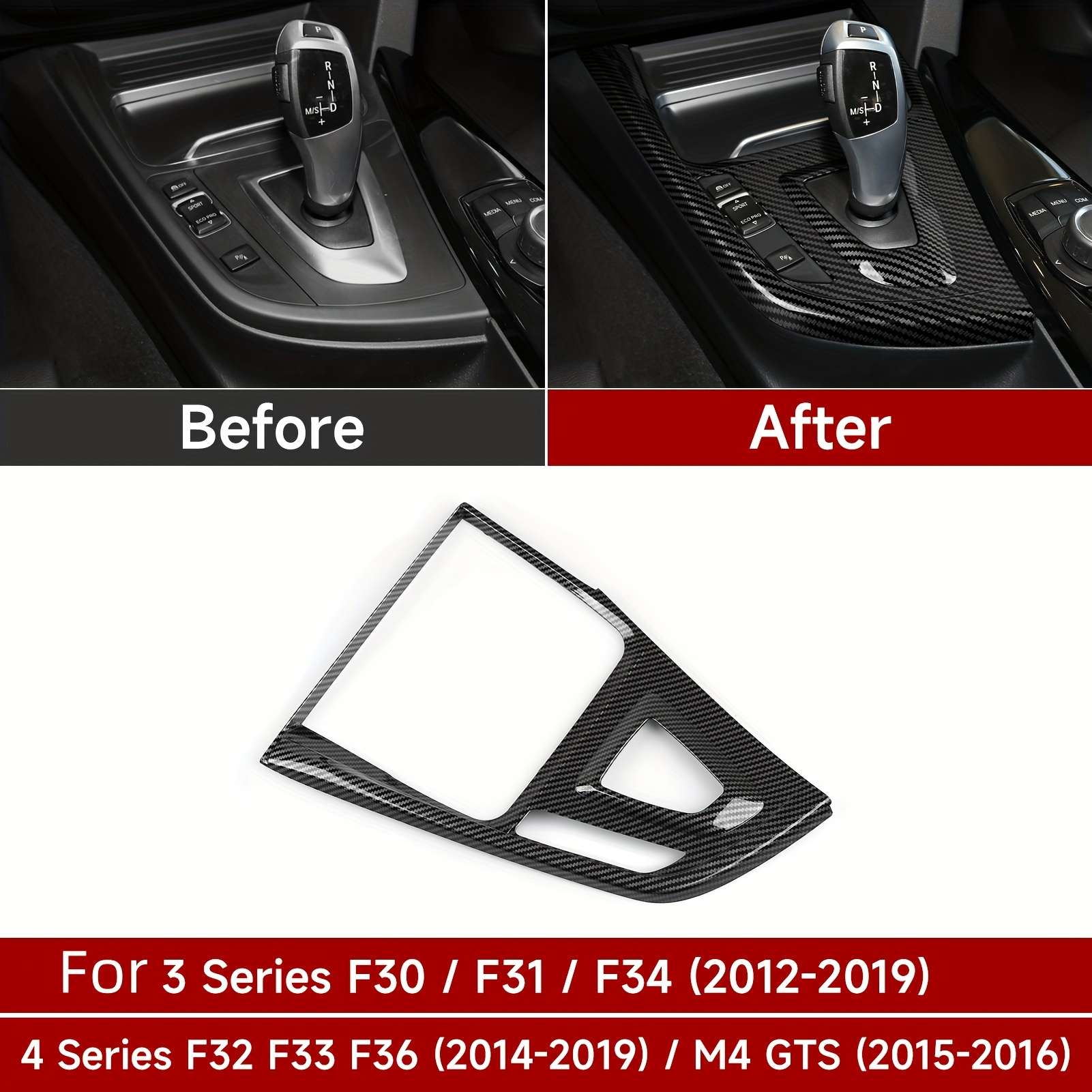 Image of Car Gear Shift Panel Cover Abs Carbon Fiber Interior Sticker For 3 F30 F31 F34 3gt F32 F33 F36 2012-2019 Additions - 330e Not Fit