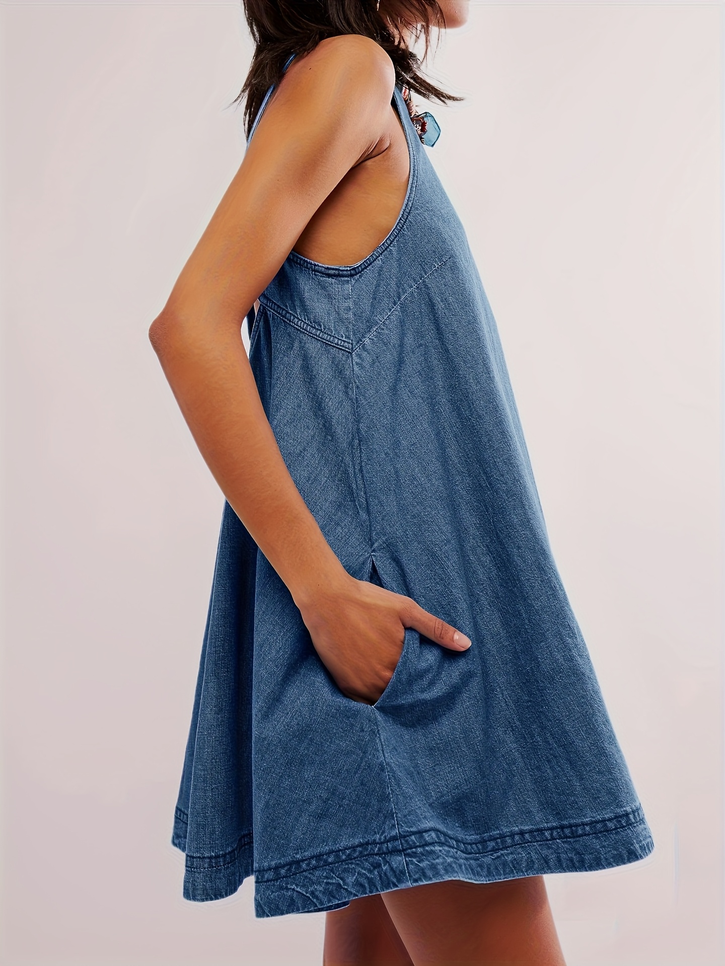 womens denim dress sleeveless backless babydoll mini dress