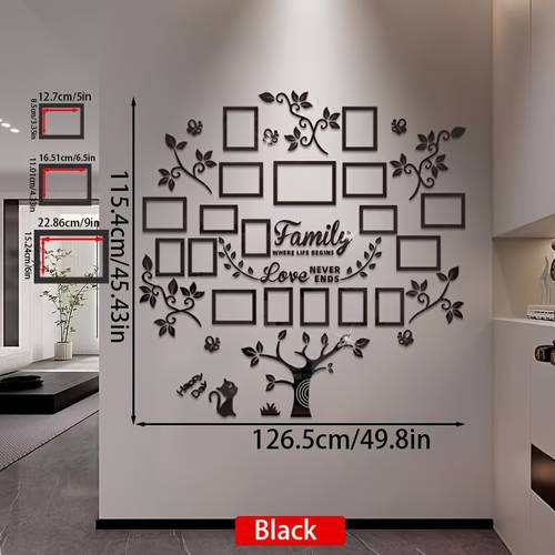18 photo frames set tree of life kitten and skeleton color black golden silvery letters tree leaves wall sticker set size 65 35 66 93in acrylic puzzle tree of life acrylic layer with protective film suitable for walls