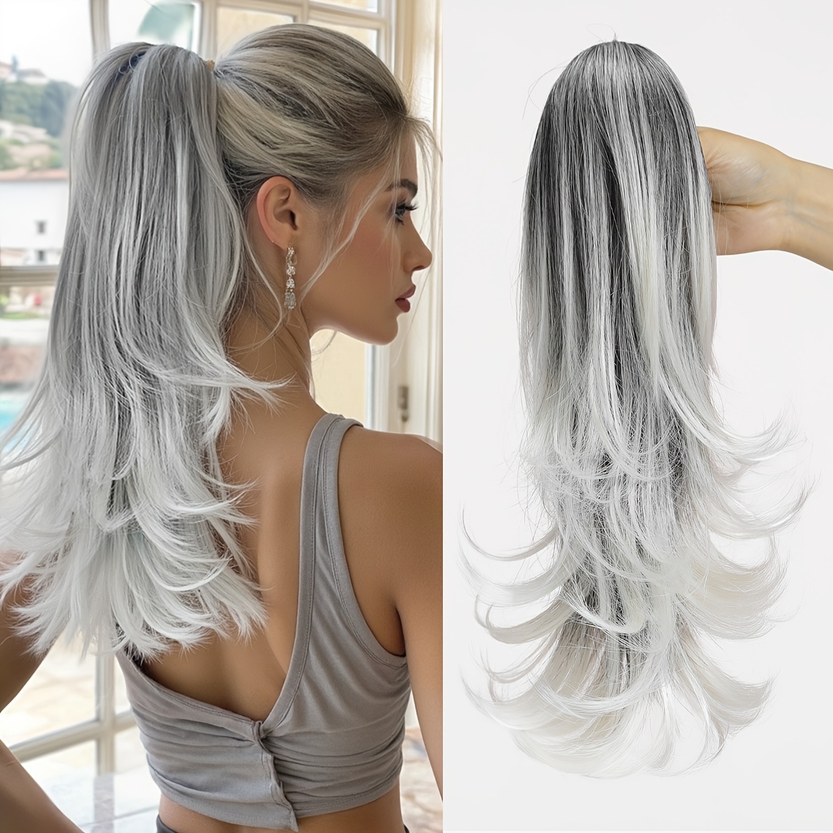 Image of 16-inch 100g Clamping Style Medium-length High Ponytail Wig For Women | Curly Long Hair, Fashionable , Multiple Colors , Made From High-temperature Synthetic Fiber, Long-lasting And Frizz-resistant