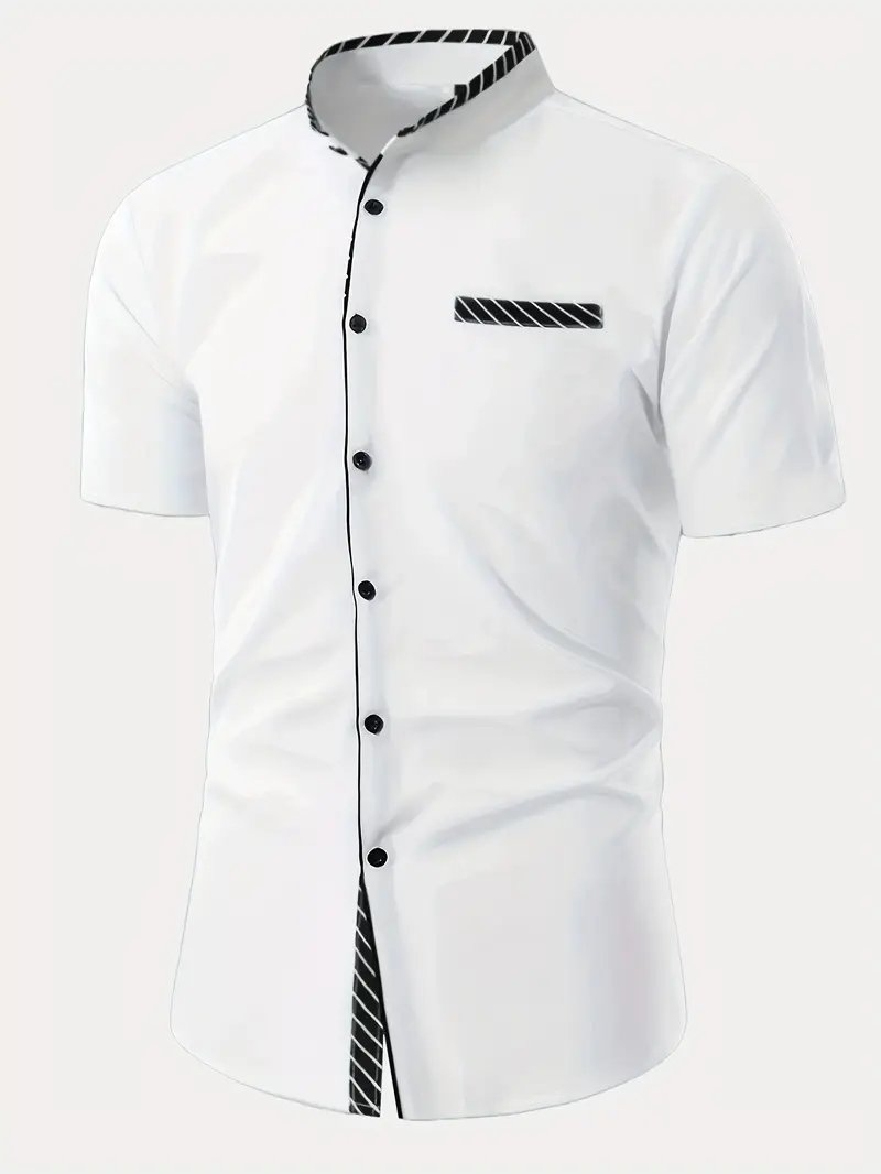 ανδρικό γαλάζιο πουκάμισο με μαύρο αντίθεση γιακά & μανσέτες - κλασική κουμπωτή, καθημερινό, εφαρμογή regular για το καλοκαίρι, γραφείο και streetwear, μη διαφανές υλικό, ανθεκτικό στο πλύσιμο Στοιχεία είδους 19