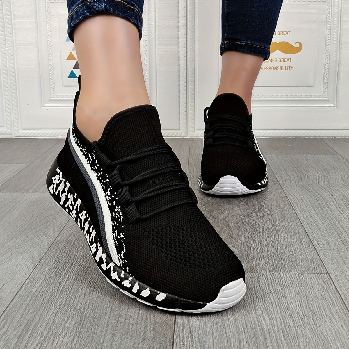 

Women's Summer Sneakers, Breathable, Comfortable, Lightweight Non-slip Lace-up Shoes, Random Printed Sole Casual Running Shoes