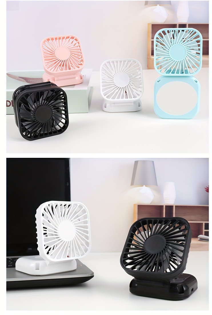 Mini Folding Halter Neck Fan with Makeup Mirror, Portable USB Charging Handheld Small Fan for Outdoor Use, Creative Desktop Fan, 3-speed details 0