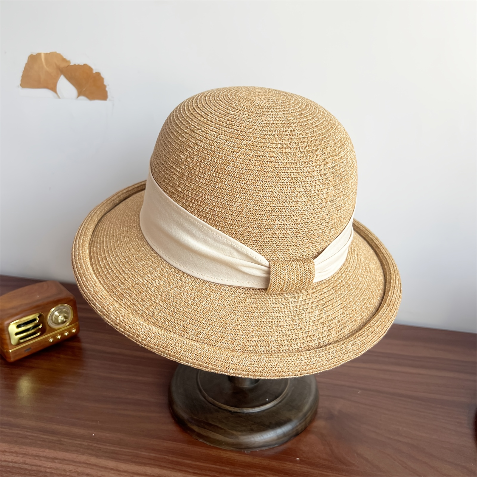 French Bow Retro Rolled Brim Straw Hat, Adjustable Women's Sun Hat for  Beach Vacation Travel