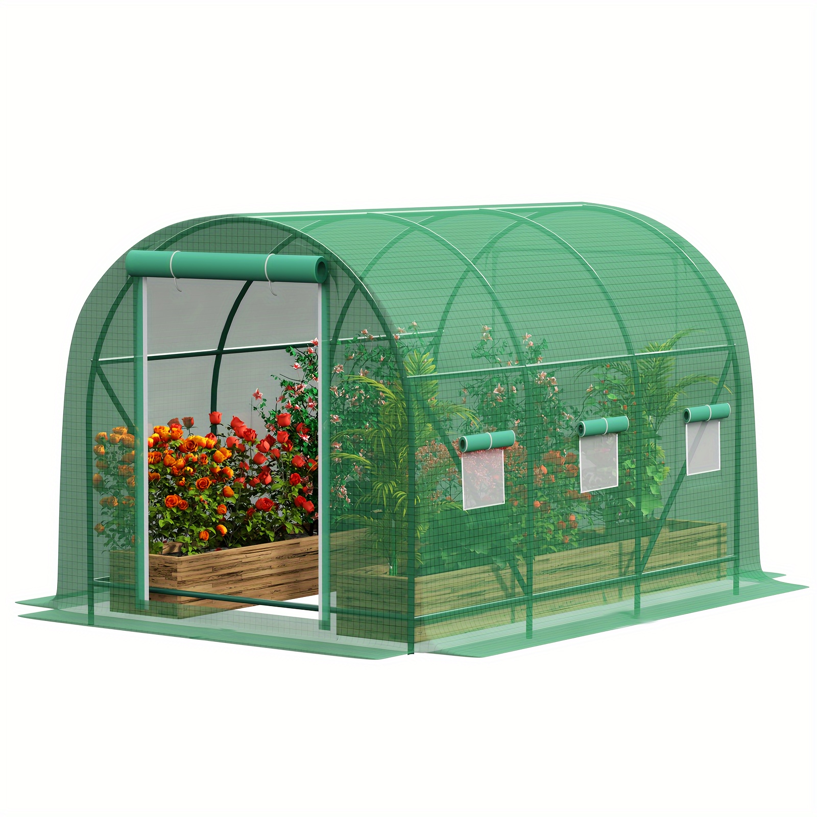 

10x7x7 Ft Walk-in Greenhouse Upgraded Green House With Dual Zippered Screen Doors & 6 Screen Windows Heavy Duty Plastic Plant Warm House With Reinforced Frame