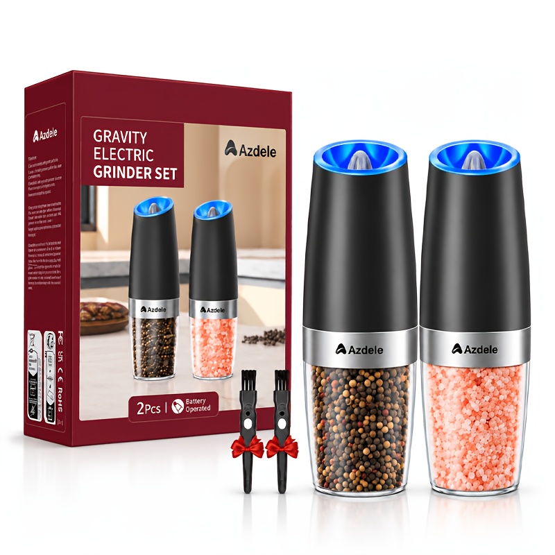 TEMU 2pcs Electric Salt And Pepper Grinders, Automatic Pepper Grinder, Automatic Grinding Belt With Led Lights, Battery-powered, Adjustable For