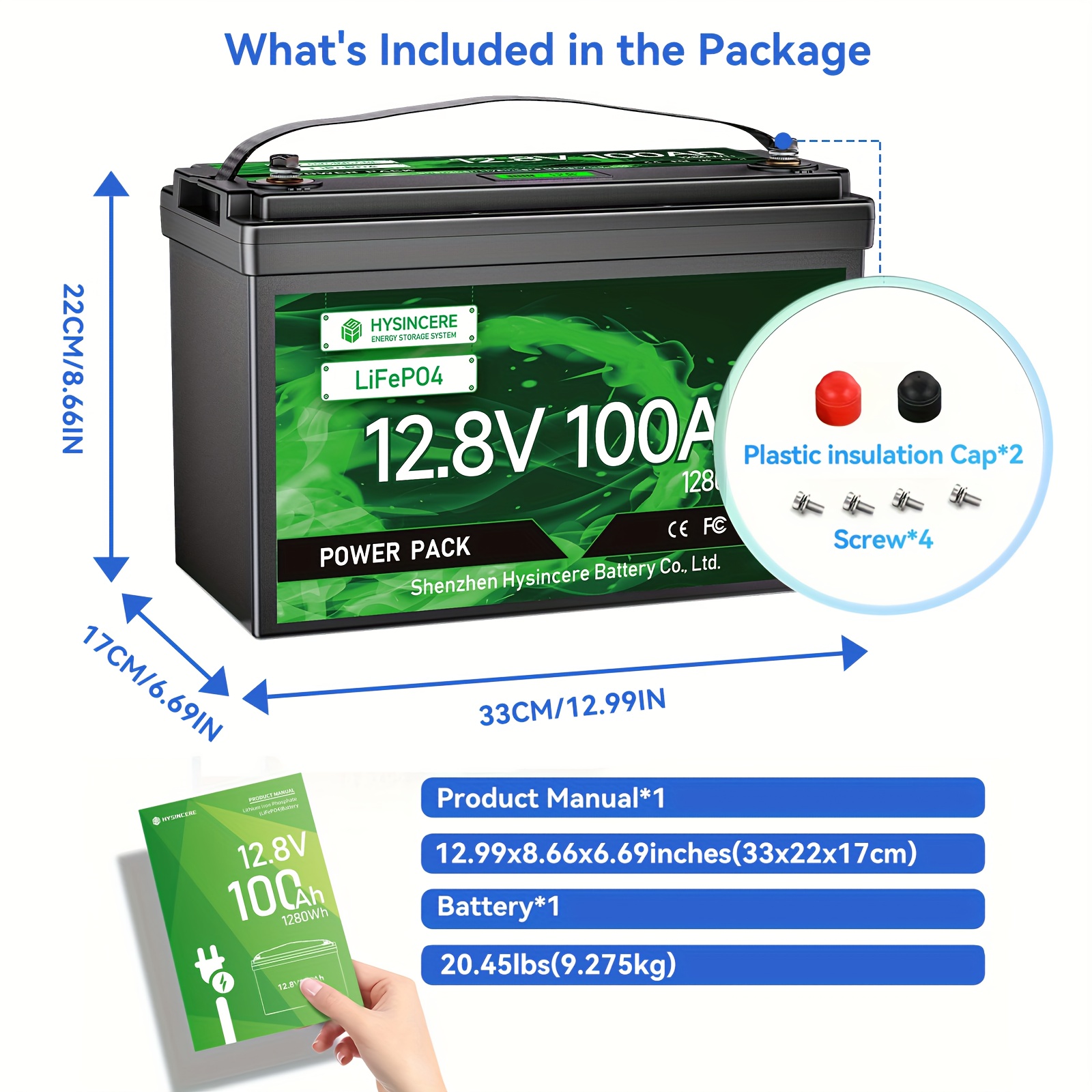 Hysincere 12.8v 100ah 31 + Cells, Lifepo4 Lithium Battery Featuring A Built-in 100a Bms, 1280wh, Over 15, 000 Cycles, A Of 10 Years