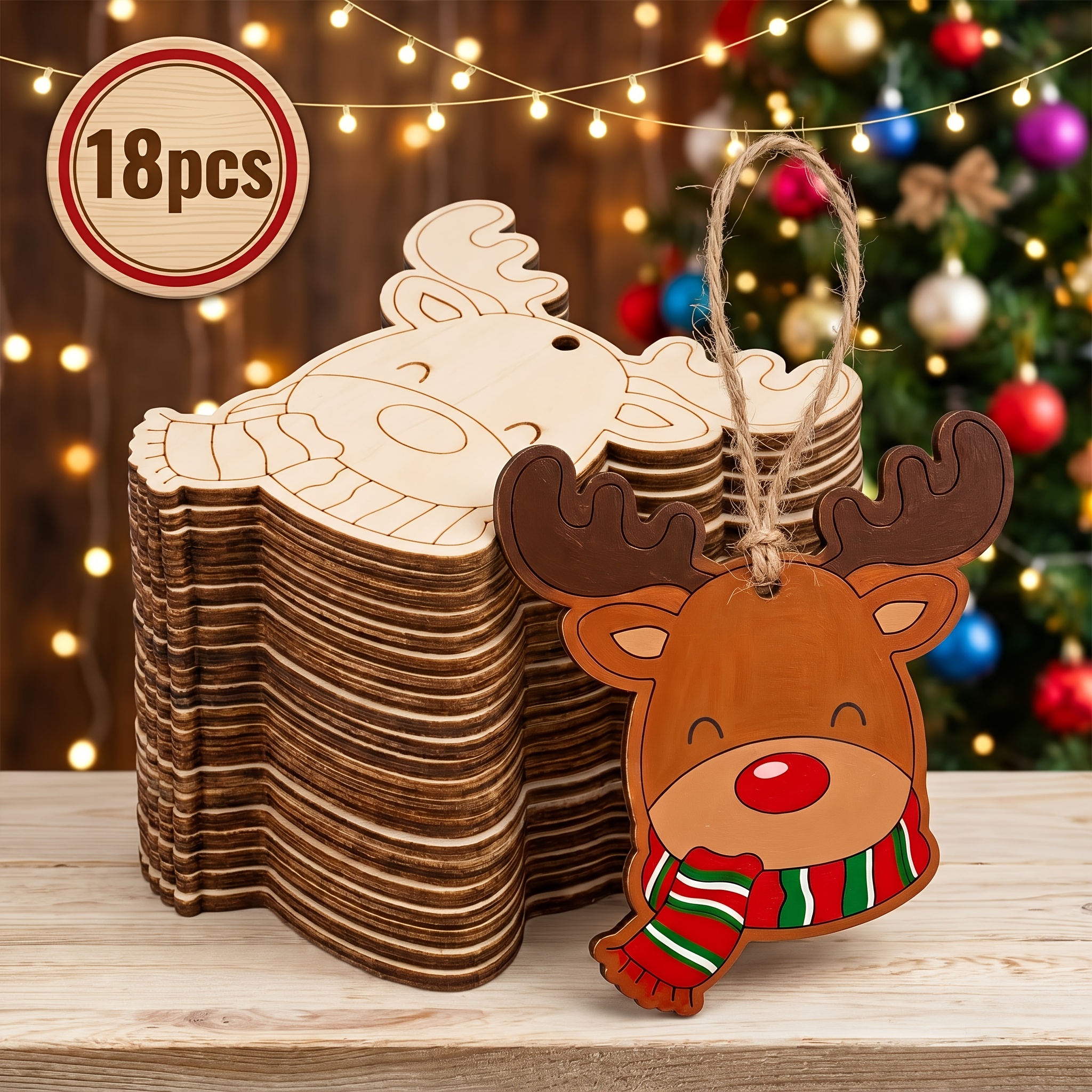 TEMU 18pcs Wooden Christmas Reindeer Shaped Ornaments, Blank Moose Silhouette Paper Craft Decorations, Suitable For Handmade Creation And Winter