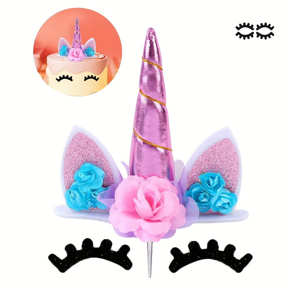 E-shop 3-teiliges/Set Einhorn Kuchenaufsatz mit Wimpern, Geburtstagsparty Zubehör Einhorn Kuchen Dekoration Rosa Einhornhorn Kuchenaufsatz Einhorn