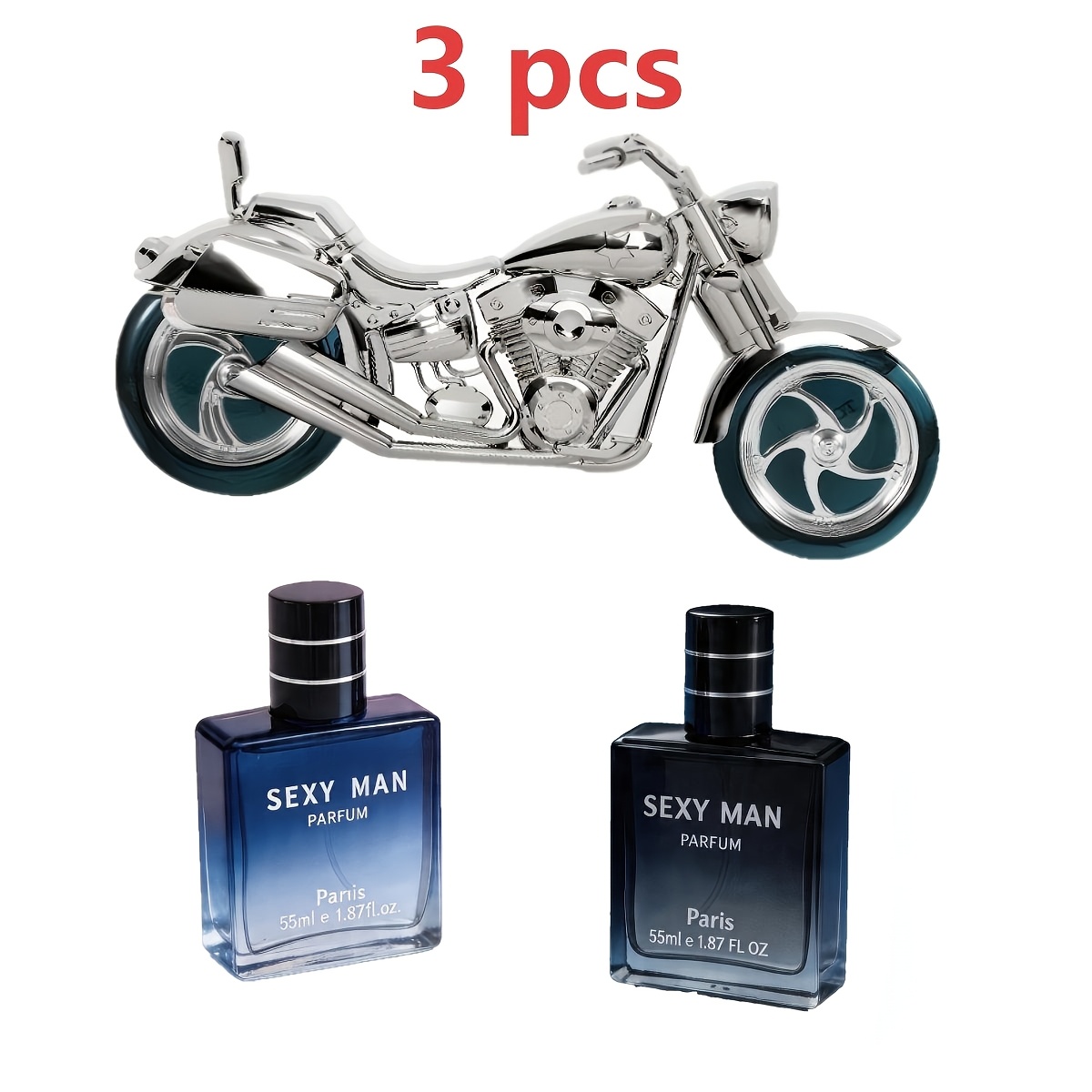 Image of 3pcs/ 2pcs , American Motorcycle Dual-use Fragrance Set | Chrome Plated Motorcycle Dual-note Collectible Perfume (60ml) + Citrus Scent Perfume (55ml) + Mature Leather Scent Perfume (55ml)