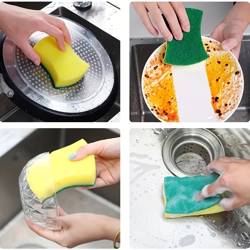 10 12 24pcs multi purpose kitchen sponges   absorbent removes rust and grease from pots dishes     double layer design with abrasive fibers for   details 3