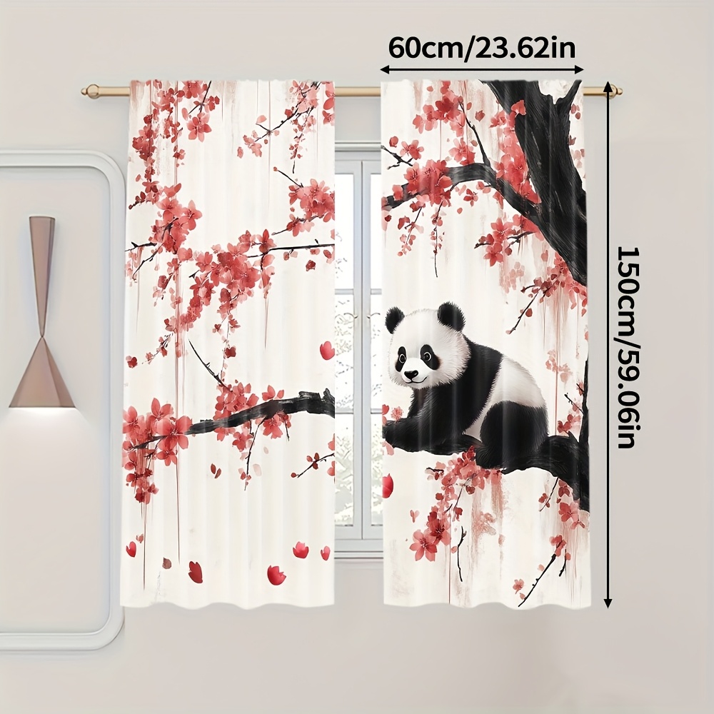 TEMU 2pcs, Rideaux de décoration printanière, et Panda, Tissu lavable en machine, pour , , et la décoration de salle à manger, ( tringle)