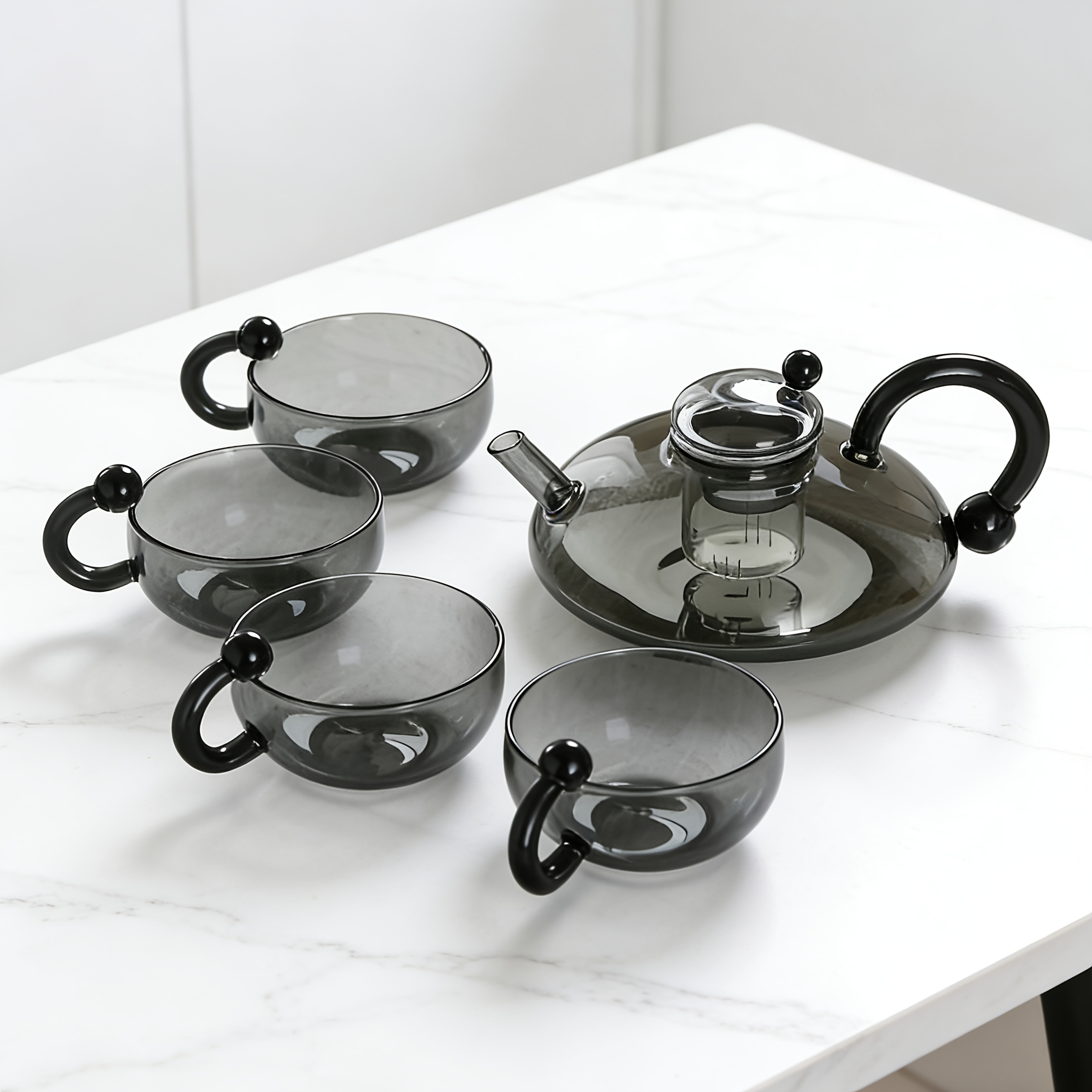 Image of A Stylish Sage Green Teapot Accompanied Cups, Featuring An Ergonomic Handle, Ideal For Floral Teas Including Jasmine, Perfect For Home Use, And An Gift For Dad, With A Capacity Of 600ml Or 20.5oz