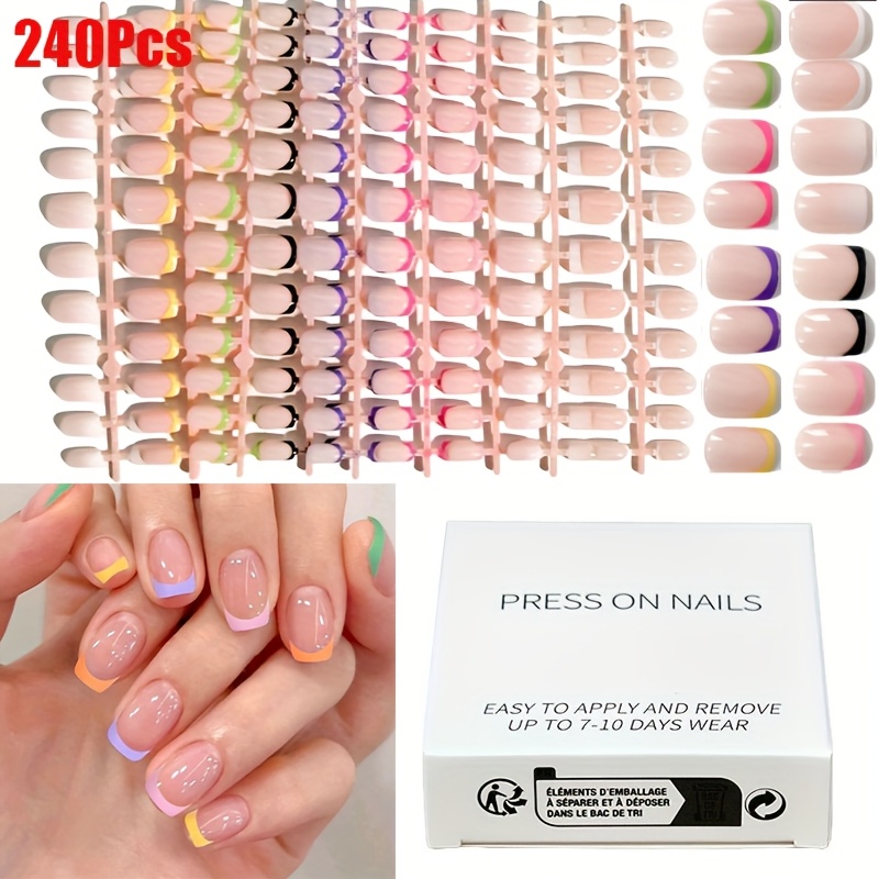 

240pcs Press-on Nails, Short Square Nails, French Nails, Gradient Nails, 8 Colors Matching For , Suitable For Valentine's Day Gift