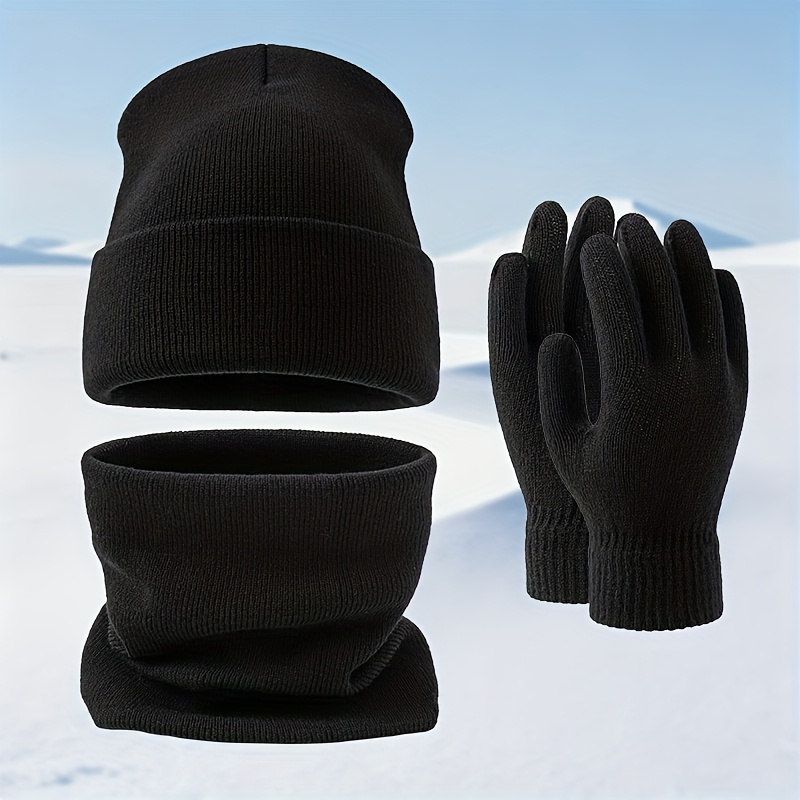 TEMU Ensemble 3 pièces hiver couleur unie tendance, comprenant un bonnet, un écharpe et des gants, ensemble chaud économique et , bonnet, couvre-cou,