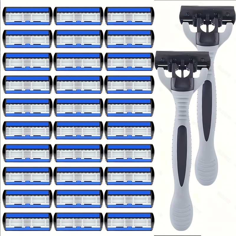 Premium Men's Manual Razor Set With Non-slip Handle - 6-layer Reusable , Multi-head Options For Beard & Mustache Trimming