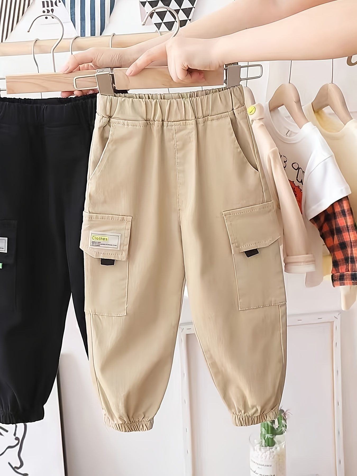 Kid's Street Style Pocket Patched Cargo Pants Trendy Elastic - Temu