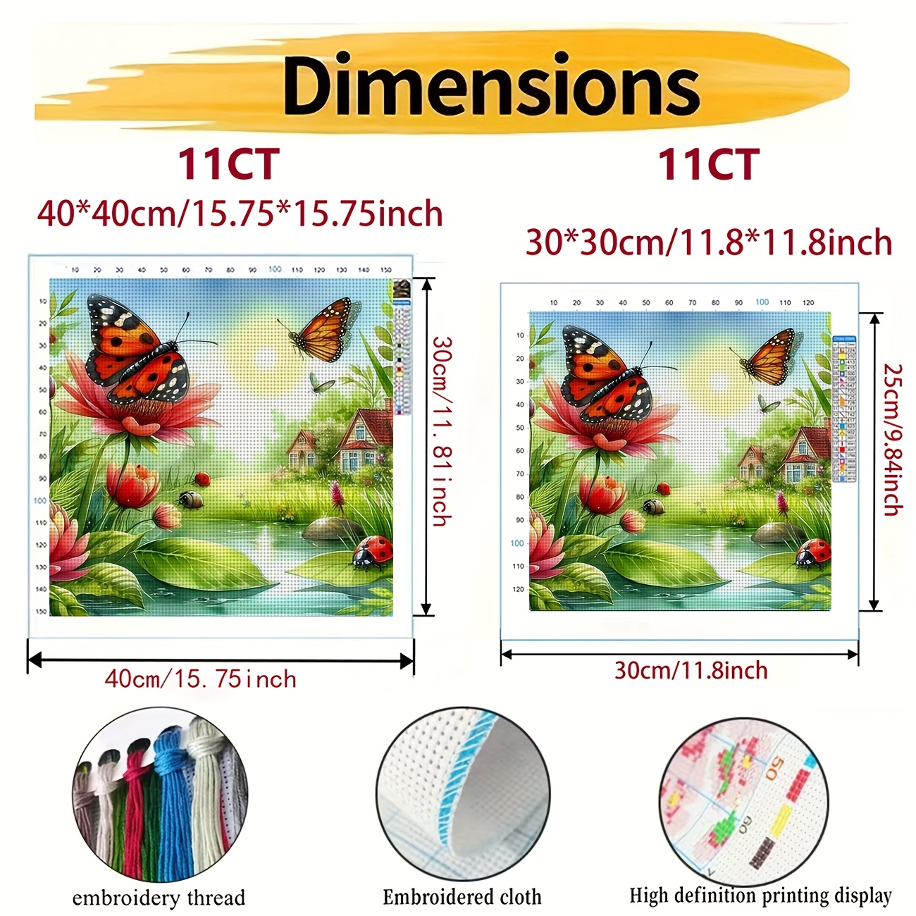 Printed Cross Stitch Kit, 'Butterflies and Ladybugs in the Garden' Pattern