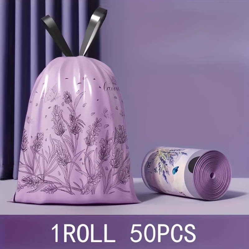 TEMU 3rolls(150pcs)/2rolls(100psc)/1rolls(50pcs) Lavender Scent 4 Gallon Trash Bags, Thicker Drawstring Design For Easy Carrying, Thickened And Not