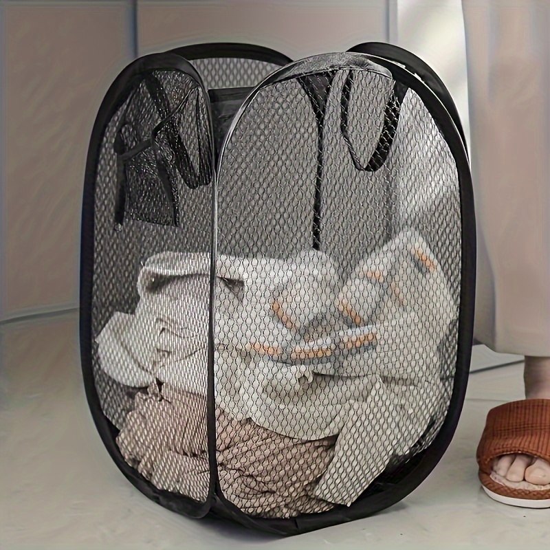 1pc   foldable mesh laundry basket with handles lightweight modern fabric hamper for dirty clothes storage in bathroom bedroom and laundry room utility hooks details 3