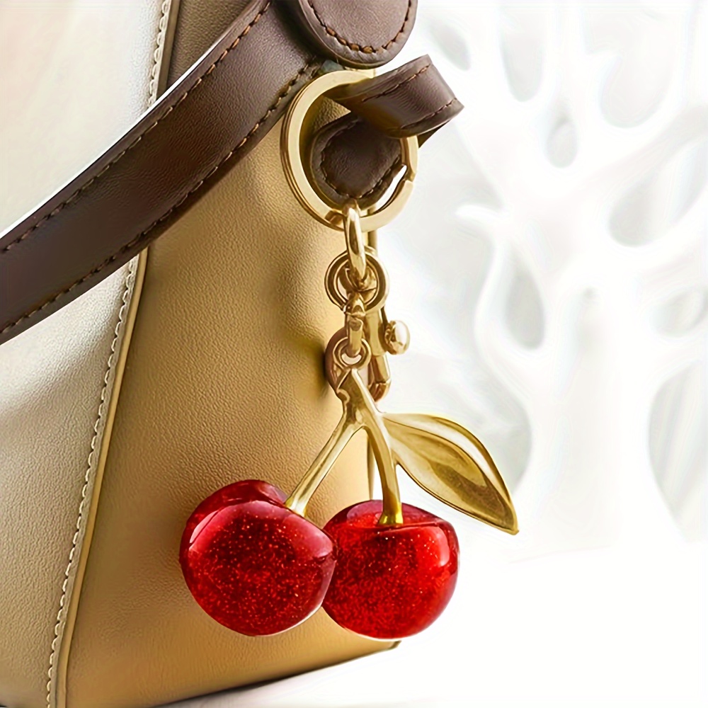 

Visnfa Contemporary Cherry Bag Charm - Resin Romantic Keychain Accessory, Portable Purse Decoration, Non-electrical Unique Gift For Women, Ideal For Christmas And Valentines