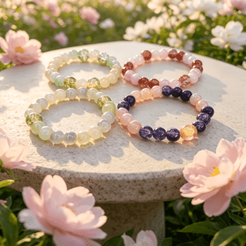 4pc Crackle Purple Gradient Beaded Bracelet Set