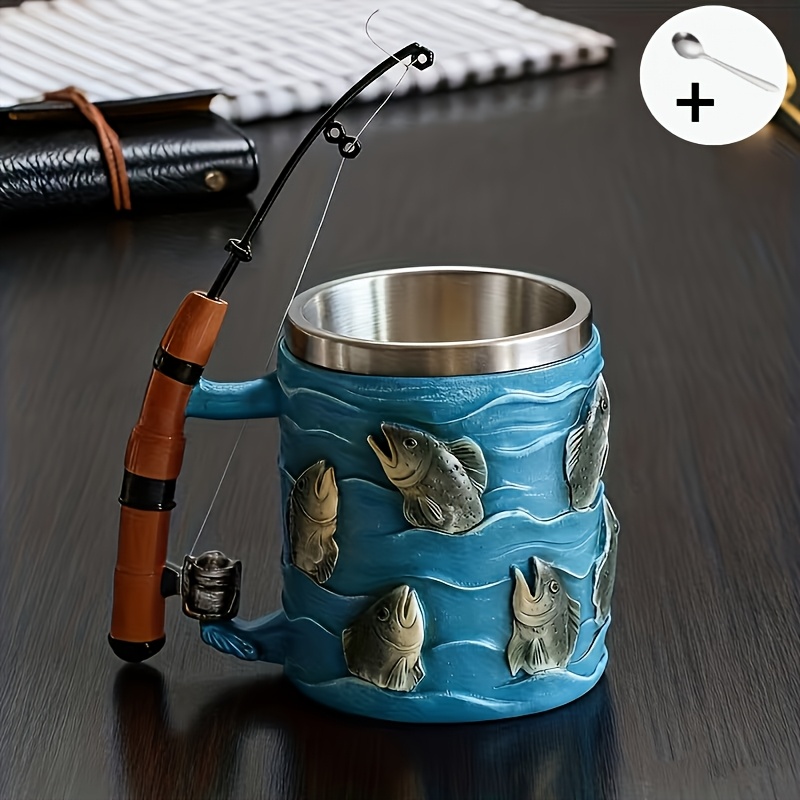 Fishing-themed Creative Mug For Outdoor Angling Enthusiasts Tackle-shaped Water Cup Birthday& Holiday Gift Suitable For Men And Women Portable Car Cup Large Capacity Design Angler' Cup& Coffee Mug