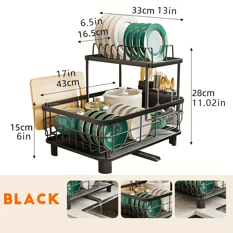 dish dryingrack rotatable drain spout 2tier dish drainer with utensil holder large dish drying rack dish rack with chopstick holder multifunctional dish rack for kitchen counter Product details 1