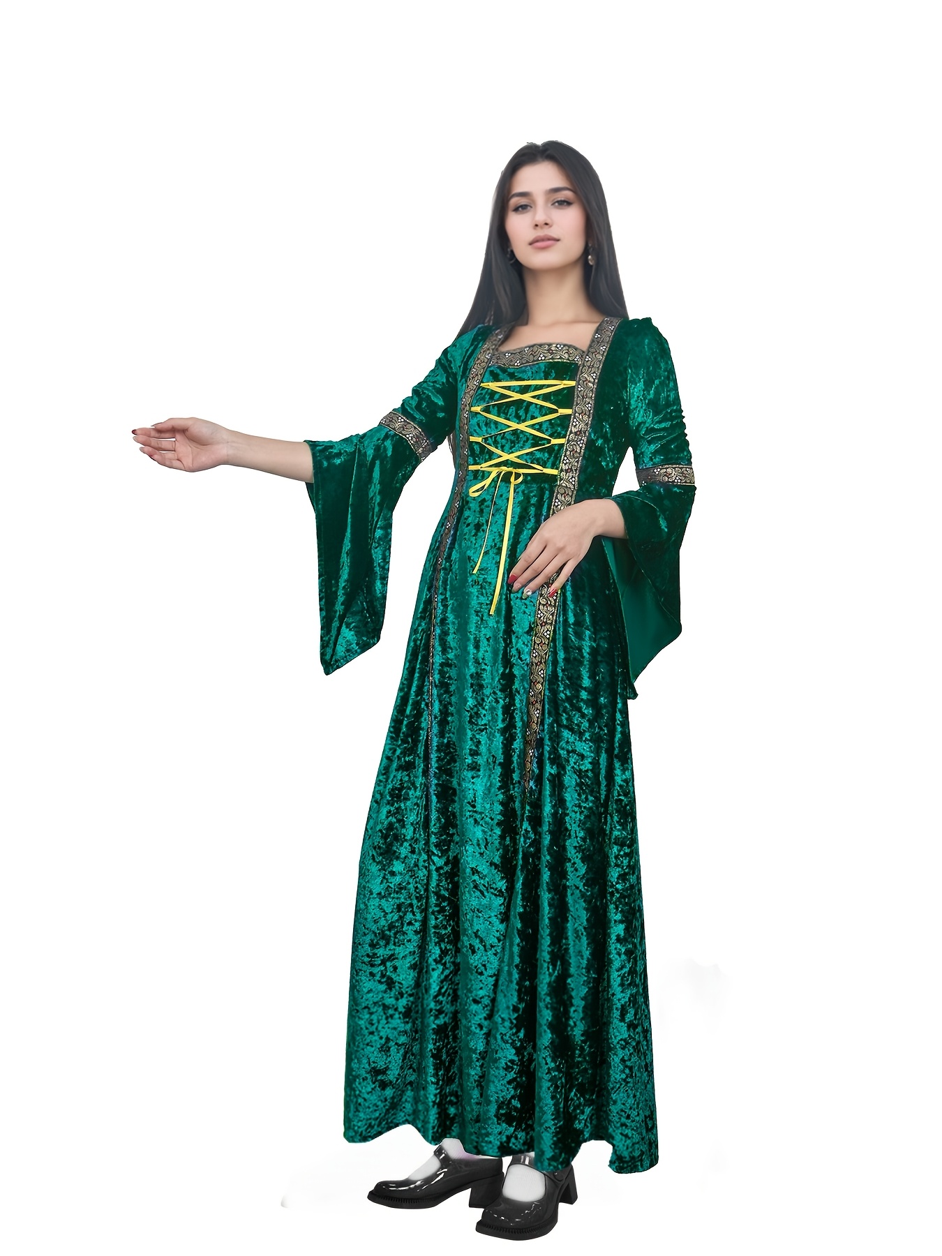Robe Gothique Viking Femme – Manches Trompette, épaules Dénudées, Style Médiéval Renaissance - 5