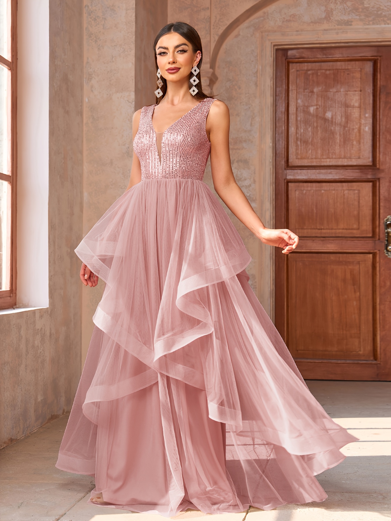 Off-Shoulder V-Neck Mesh Long Dress, Elegant Fashionable Party Dresses for  Women's and Birthdays, 2025 New Evening Gowns, Hostess