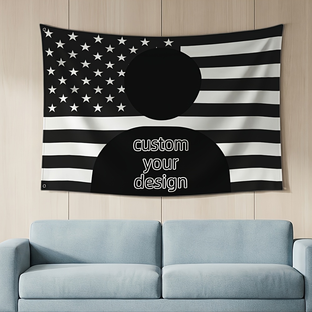 TEMU 1pc Custom Flag Personalized Banner Outdoor Decoration Add Your Own Image/text Home Outdoor Banner Decor With 2pcs Rope Rings, Reusable