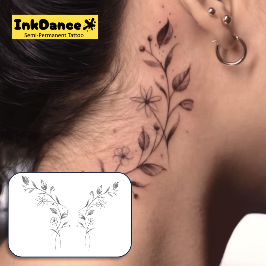 Image of Inkdance Floral Temporary Tattoos - Waterproof & Long-lasting, Realistic Semi-permanent Fake Tattoos With Natural Plant Formula, Perfect Gift For Women