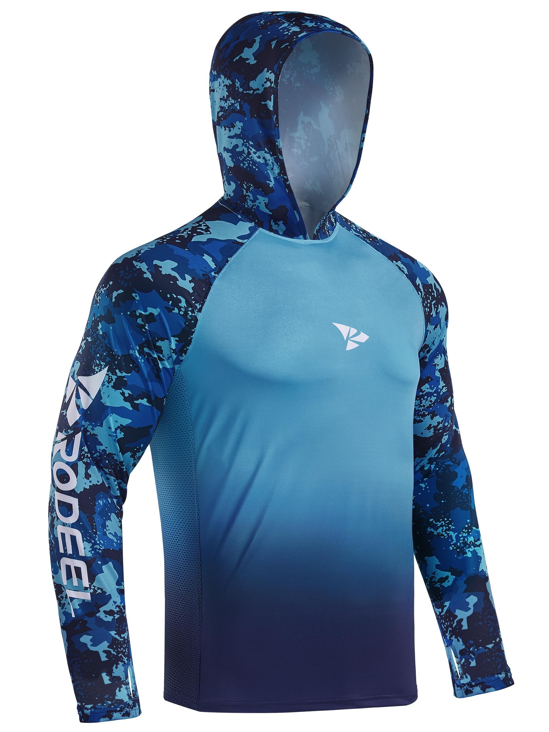 Roadbox Men's Long Sleeve Hoodie - UPF 50+ UV Protection Peformance  Thumbholes Hooded Shirts with Face Mask for Fishing Hiking Workout