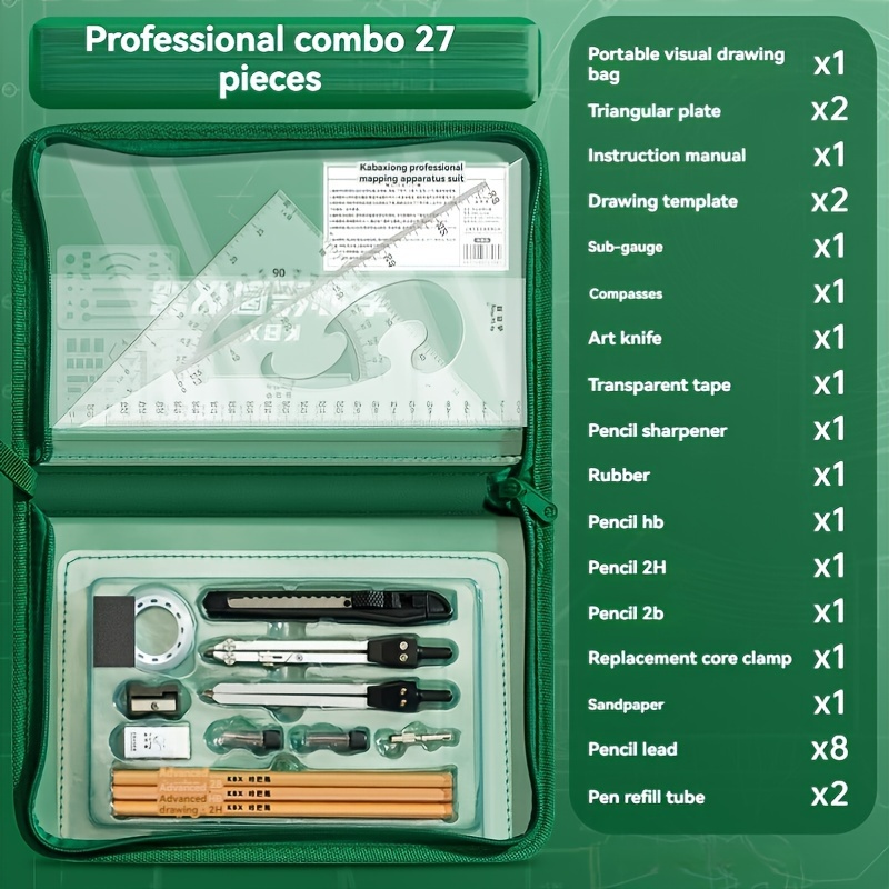 TEMU Architectural Drafting Tool Set - Drawing Kit For , Engineers, Artists, And - Includes Protractors, Compasses, Rulers & - Pvc