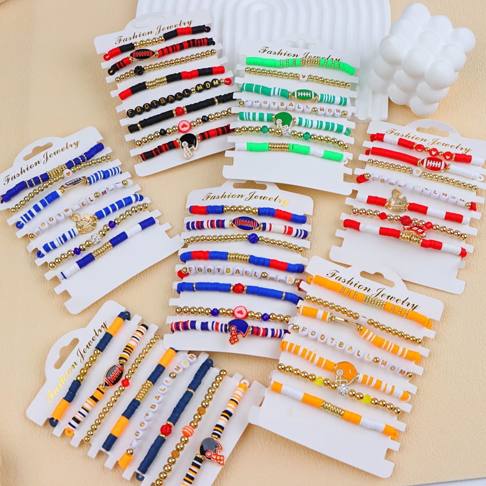 15pcs/lot fashion sports rugby themed heart-shaped soft ceramic   elastic stackable neutral bracelet for daily gift   jewelry accessories     details 4